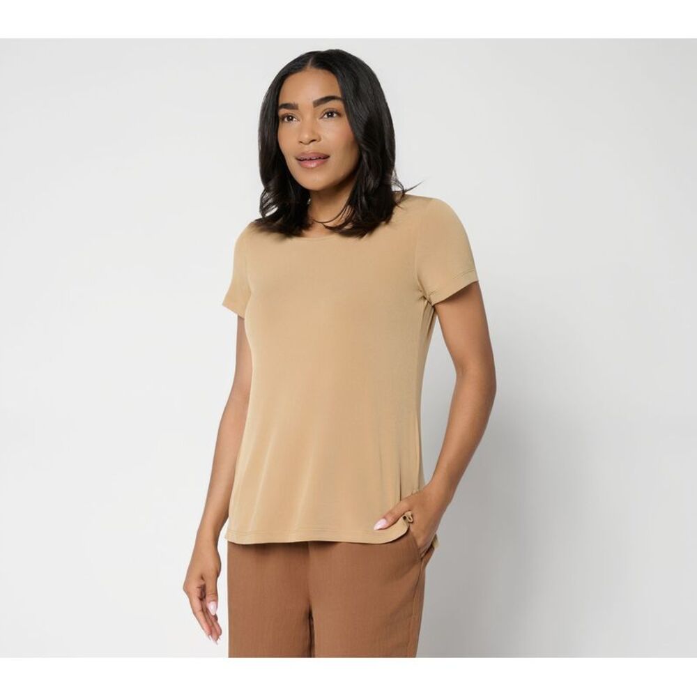 Susan Graver Women's Top Plus Sz 1X Essentials Liquid Knit A-Line Brown
